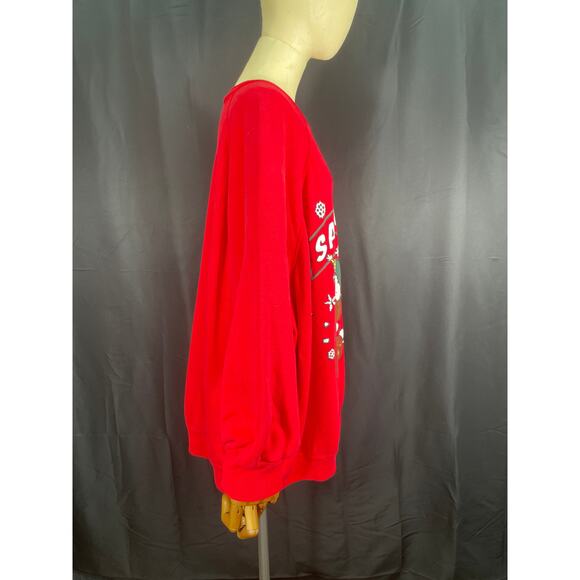 Vintage, Plus Sized 4X Ugly Christmas Sweatshirt, Teddy Bear, Santa Paw Red - Picture 5 of 6